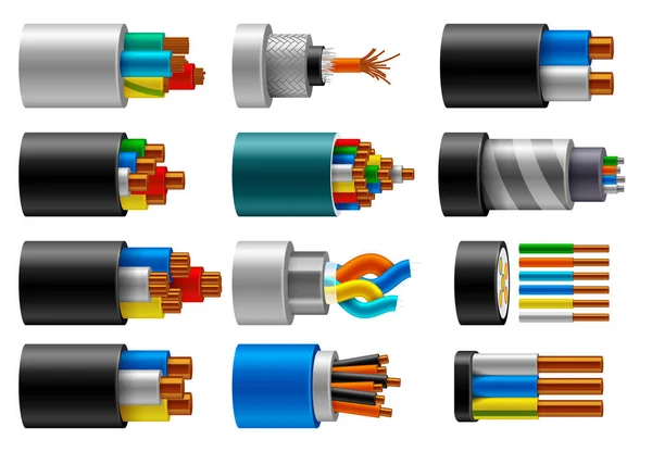 Fil de câble, électrique, fibre ou cuivre en coupe — Image vectorielle