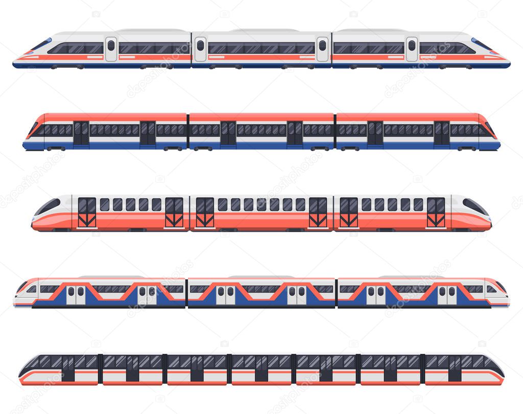 Trains, subways and metro railway transport wagons