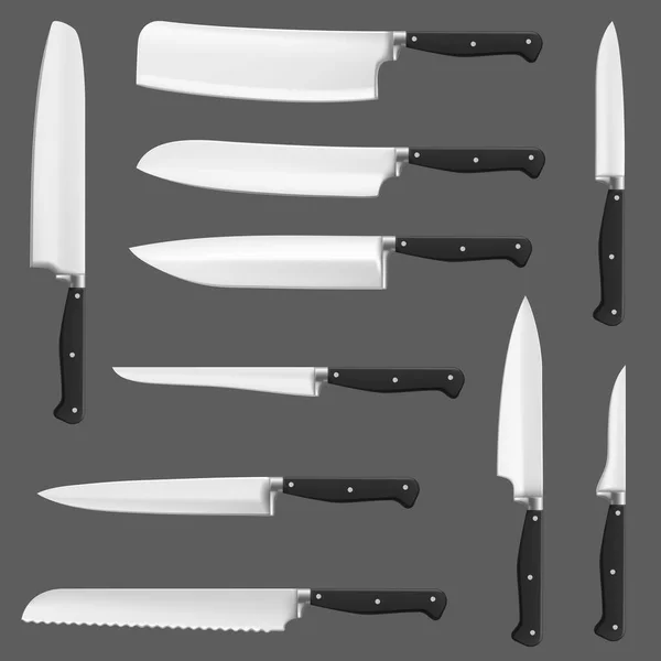 Knife realistic, kitchen chef or butcher cleavers — Stock Vector