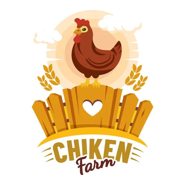 Etiqueta de granja de pollo, agricultor mercado de productos ecológicos — Vector de stock