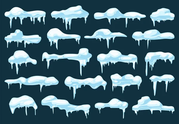 Snow caps, snowy ice or frozen icicles cartoon set — Stock Vector