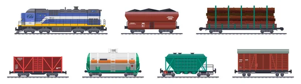 Tren vagones de mercancías, ferrocarril contenedores de carga vector — Archivo Imágenes Vectoriales