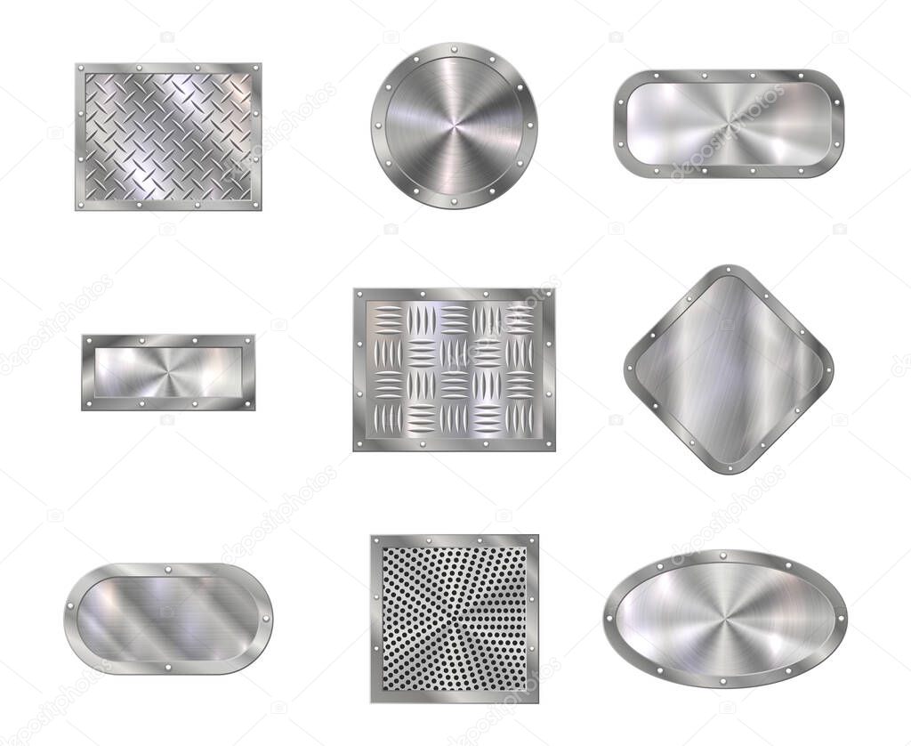 Metal plates on steel screw rivets, floor tiles