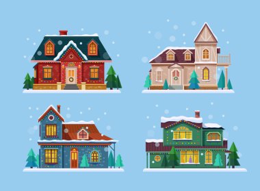 Binalar ya da evler dekore edilmiş vektör illüstrasyonunu ayarladı
