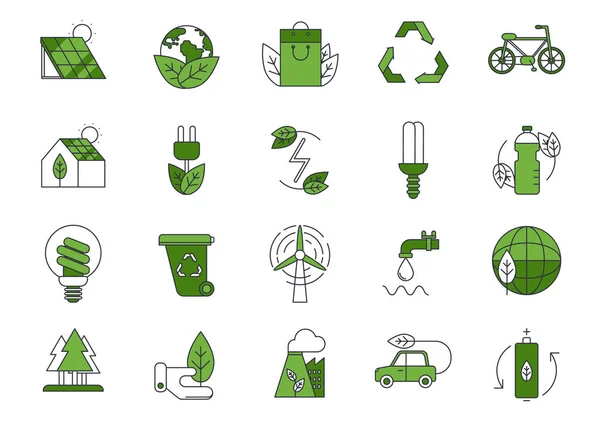 Set of vector eco icons or isolated ecology signs — Stock Vector