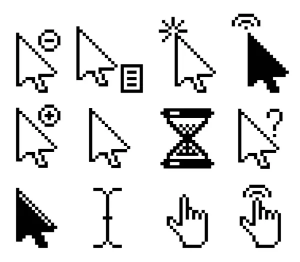 Conjunto de iconos del cursor del ratón del ordenador pixel — Archivo Imágenes Vectoriales