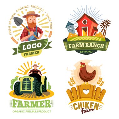 Çiftlik ve çiftçi etiketleri, organik gıda biyolojik ürünleri.