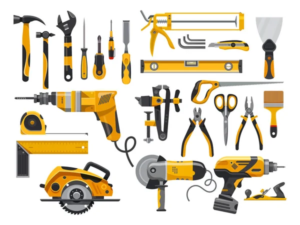 Рабочие инструменты, вектор строительных и ремонтных инструментов — стоковый вектор