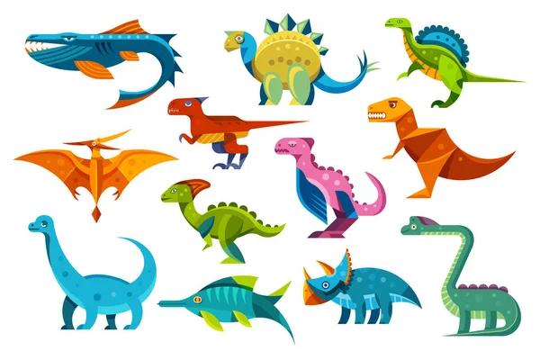 Dinozaury i dinozaury, jurajskie triceratopy t-rex — Wektor stockowy