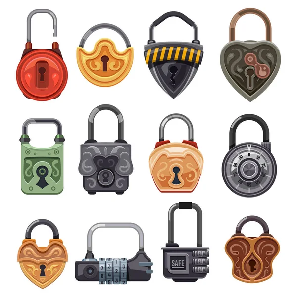Cerraduras y candados, taquillas de llaves en código y viejo Vector de stock