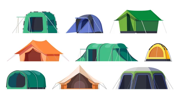 캠프 텐트와 캠프 캠프 캠프 대피소, 캠핑 여행 — 스톡 벡터