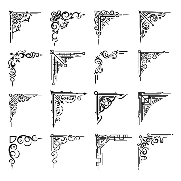Floral corners, border frame flourish decorations — Stock Illustration Floral corners, border frame flourish decorations Stock Vector