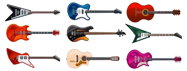 Guitarras, tipos de instrumentos musicais, rock ou elétrico — Vetor de Stock
