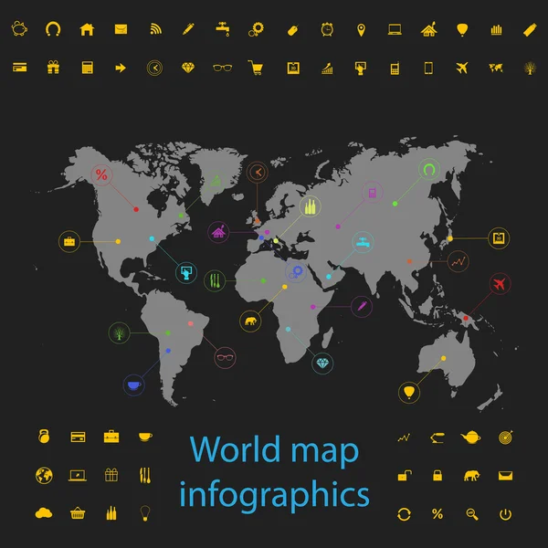 Plantilla infográfica del mapa del mundo, vector — Vector de stock