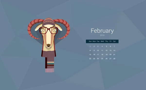 Calendário para 2015, o mês de fevereiro, o ano da cabra. Todos os meses encontrarão no meu portfólio — Vetor de Stock