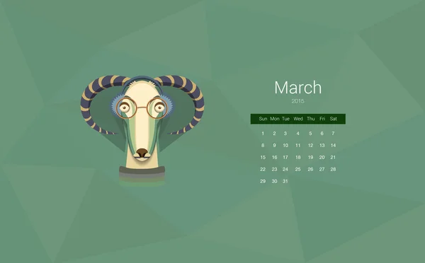 Calendário para 2015, o mês de março, o ano da cabra. Todos os meses encontrarão no meu portfólio —  Vetores de Stock