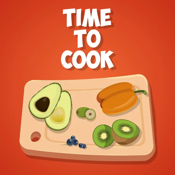 时间做饭，砧板与素食食品，矢量 — 图库矢量图片