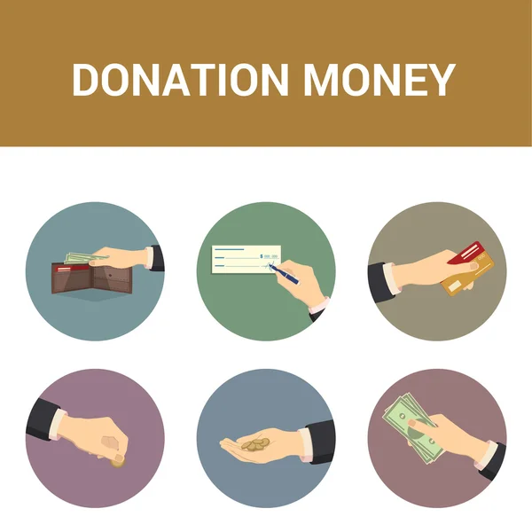 Kolorowe ikony darowizny w postaci pieniędzy, ilustracji wektorowych — Wektor stockowy