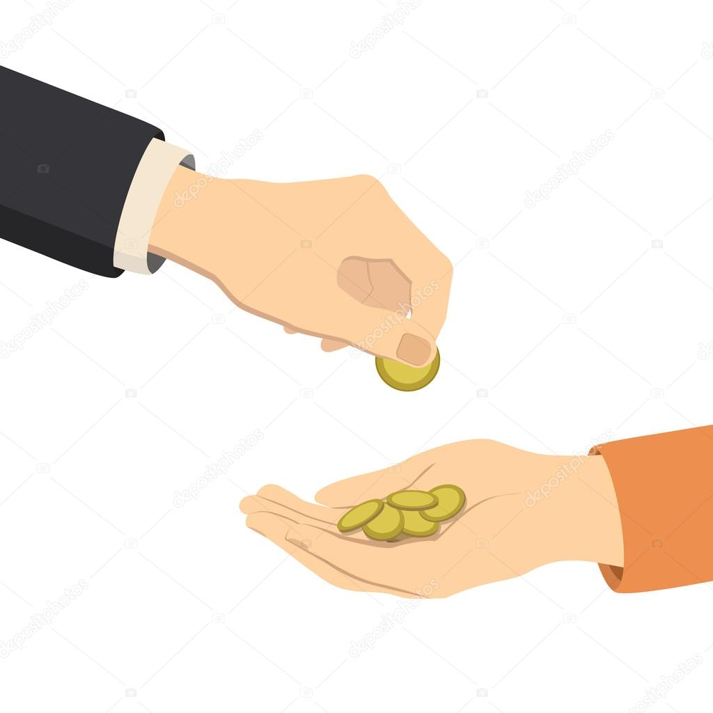 hands giving and receiving money, vector