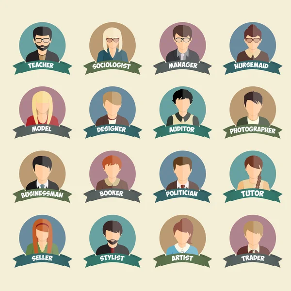 Renkli meslek çevrelerinde insanlar düz Stil simge kümesi
