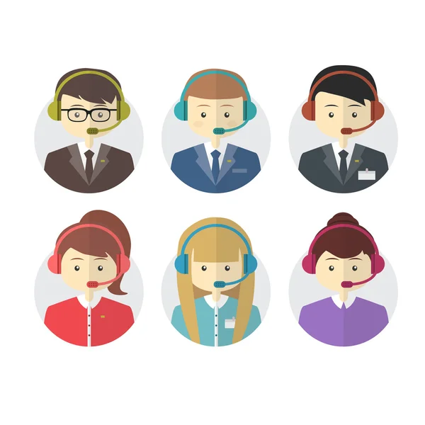 Call center operator icons with a smiling friendly man and woman, vector — Stock Vector