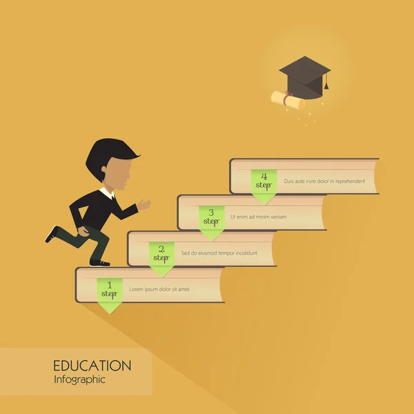 Onderwijs infographic met kleurrijke boeken element, afbeelding — Stockvector