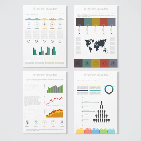 Vector illustrations of modern info graphics. Use in website, flyer, corporate report, presentation, advertising, marketing etc. — Stock Vector