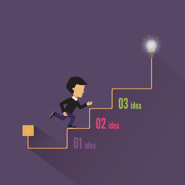 Businessman walking up stairs. Stairway to success concept design. Vector illustration