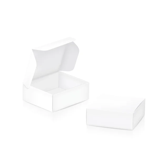 Caja vacía del paquete. Dos cajas de embalaje blancas cerradas y abiertas. Ilustración vectorial — Archivo Imágenes Vectoriales