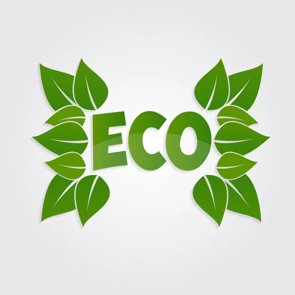 Eco friendly sticker, tag or label with green leaves. — Stock Vector