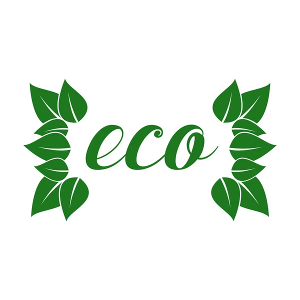 Екологічно чиста наклейка, мітка або етикетка з зеленим листям . — стоковий вектор