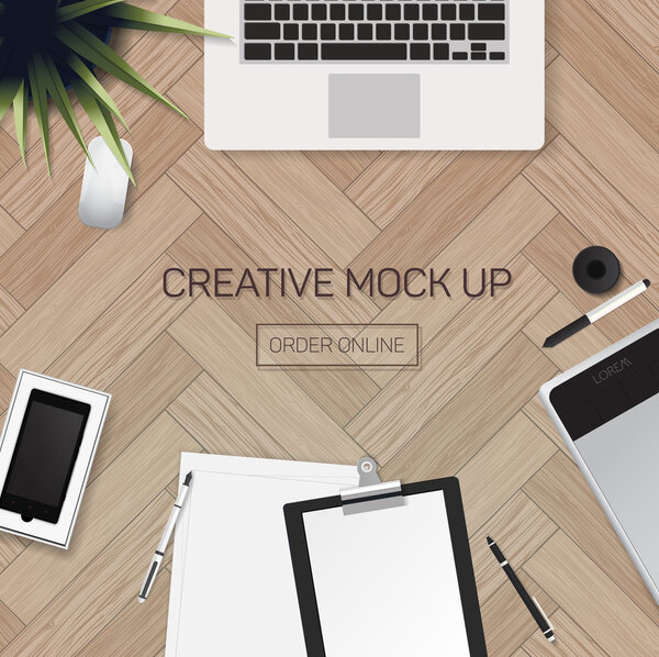 Flat Style Modern Design Concept of Creative Office Workspace