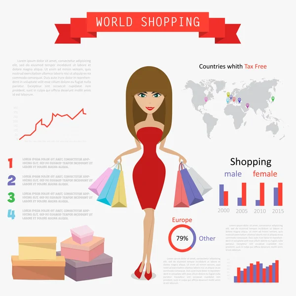 Compras mundo infografía, vector — Archivo Imágenes Vectoriales