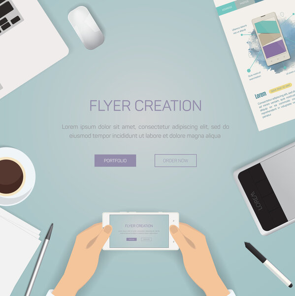 Flat Style Modern Design Concept of Creative Office Workspace