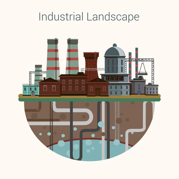 Edificios industriales de fábrica ambientados en estilo de diseño plano — Vector de stock