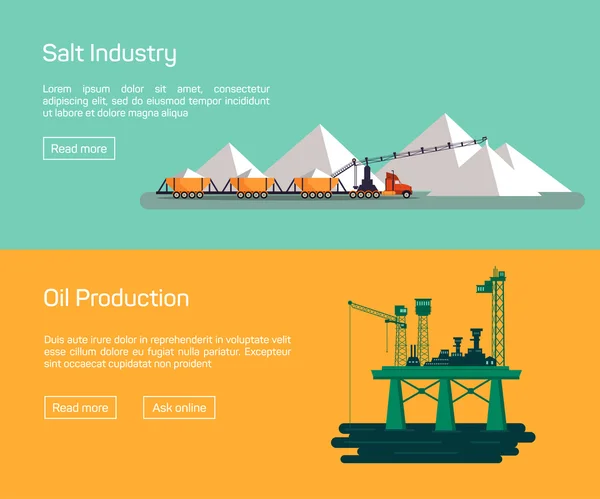 石油海洋プラットフォームおよび塩の生産、ベクター バナー — ストックベクタ