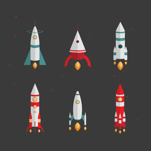 Tipos de cohetes. Lanzamiento al espacio — Archivo Imágenes Vectoriales