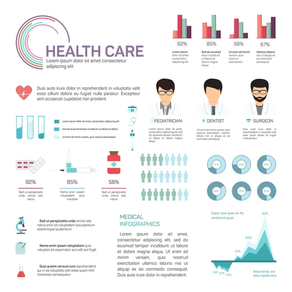 Infográficos médicos, elementos de dados de saúde e cuidados de saúde — Vetor de Stock