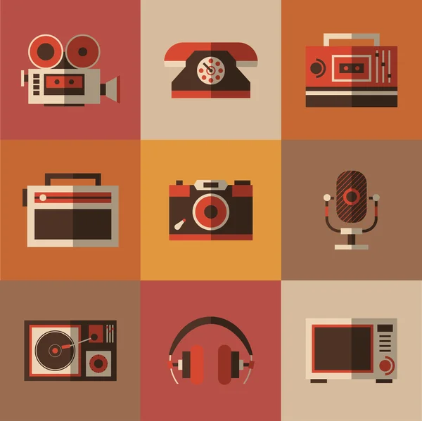 Rádio, foto, telefone, microfone em uma imagem —  Vetores de Stock