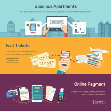 Vector illustration of reserving tickets online.