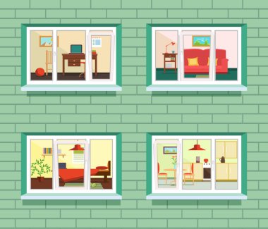 Vector window view of flat design