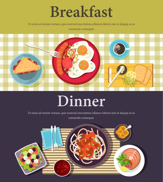 Vector picture of breakfast, dinner at restaurant or cafe — Stock Vector