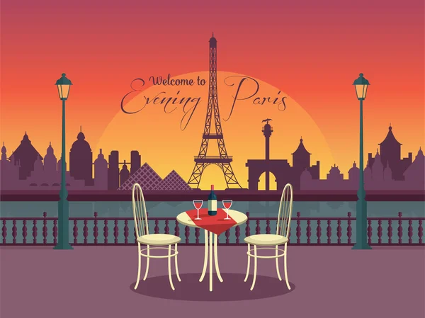 View of vector evening paris from the cafe