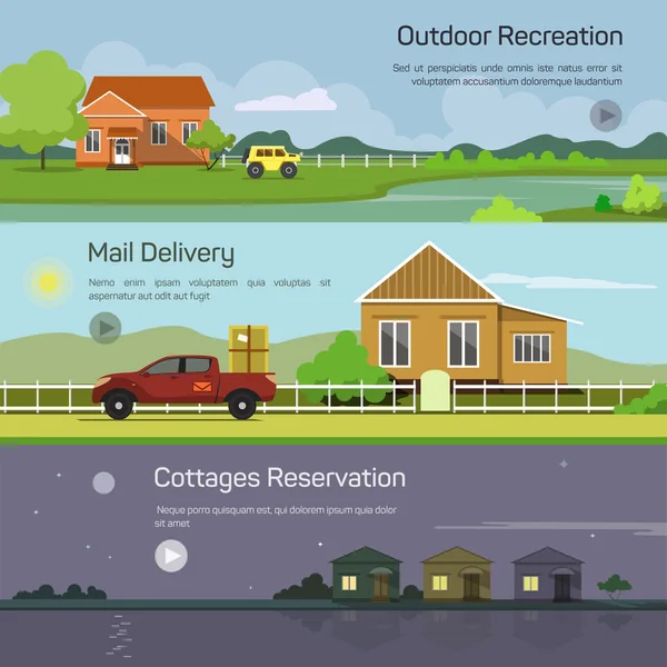 Outdoor recreation, mail delivery, cottages reservation — Stockový vektor