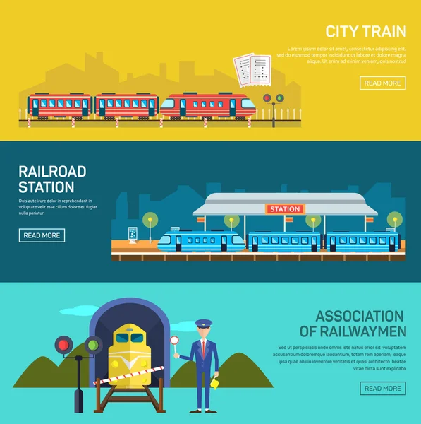 Railway design concept set with train station — 스톡 벡터