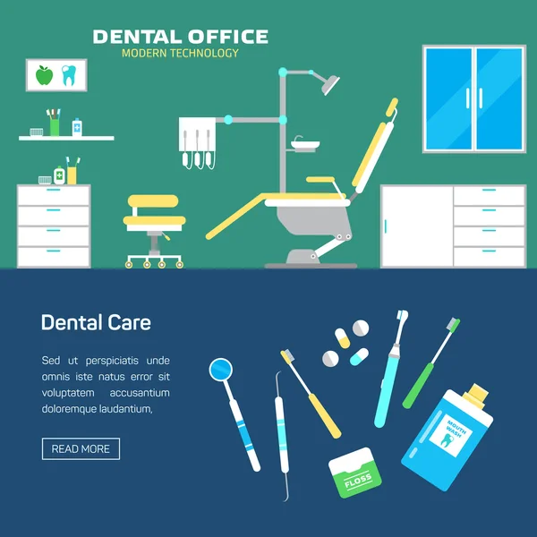 Vector dental office with seat and equipment tools — Stock Vector