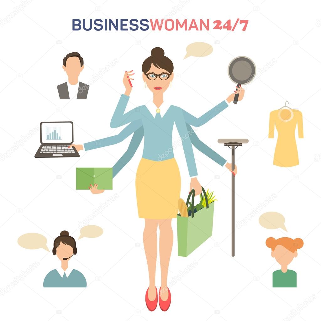 Businesswoman with many hands multitasking