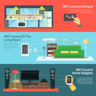 Technology wireless control on kitchen, light room clipart