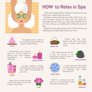 Vektör spa, düz modern tasarım Infographic rahatla