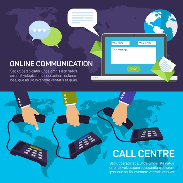 Technical support call center and service online communications — Stok Vektör